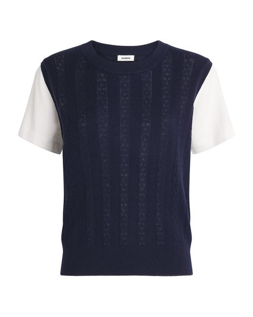 Sandro Blue Pointelle Layered Sweater