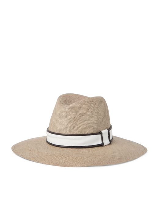 Brunello Cucinelli White Straw Embellished Fedora Hat