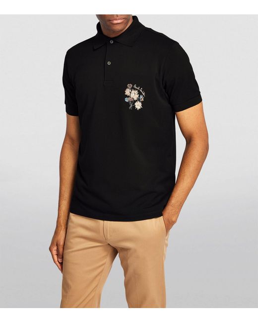 Paul Smith Black Floral Embroidered Polo Shirt for men