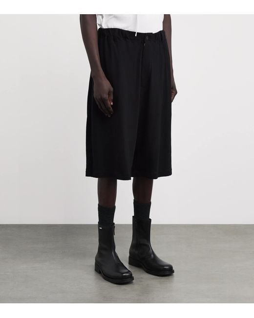 Yohji Yamamoto Black Cotton-Linen Elasticated Shorts for men