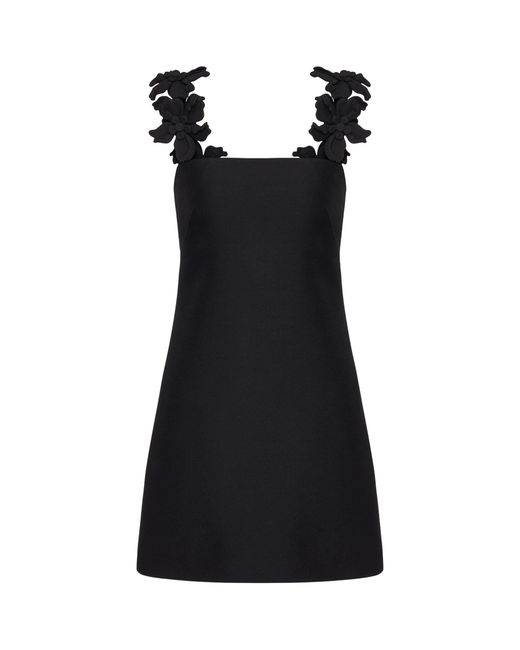 Valentino Garavani Black Hibiscus-detail Mini Dress