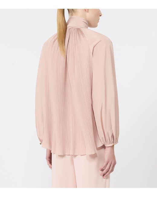 Max Mara Pink Pleated Pussybow Blouse