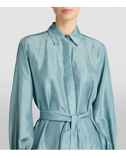 Kiton Blue Silk Patterned Midi Dress