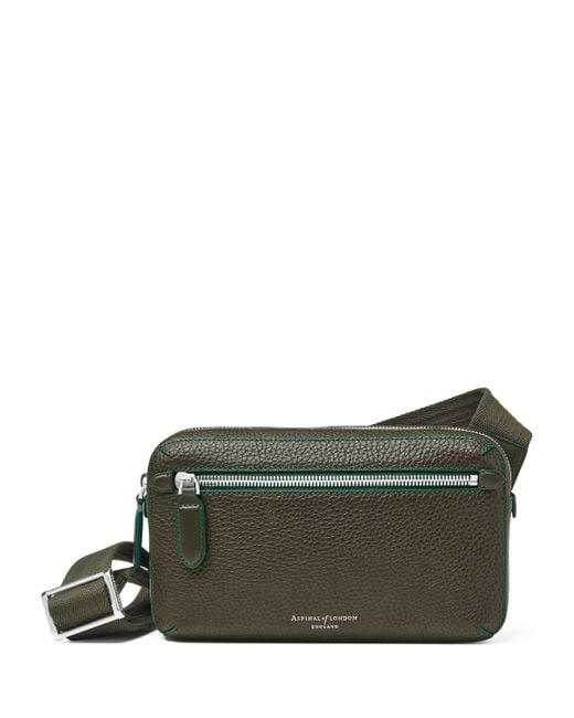 Aspinal Green Leather Reporter Compact Belt Bag for men