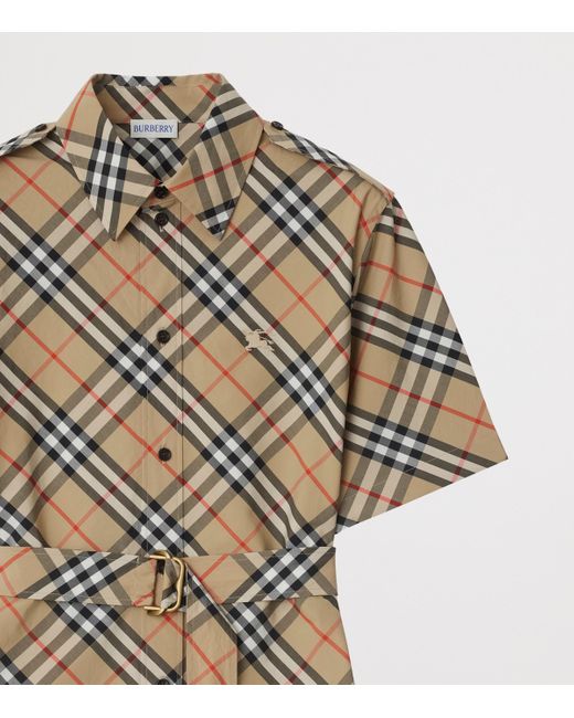 Burberry Natural Cotton Check Mini Shirt Dress