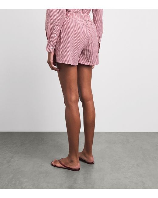 With Nothing Underneath Red Cotton Striped Seersucker Boxer Shorts