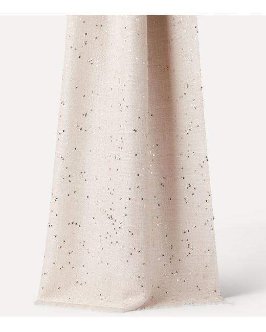 Brunello Cucinelli Natural Cashmere-Silk Embellished Scarf
