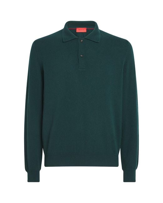 Isaia Green Cashmere Long-Sleeve Polo Shirt for men