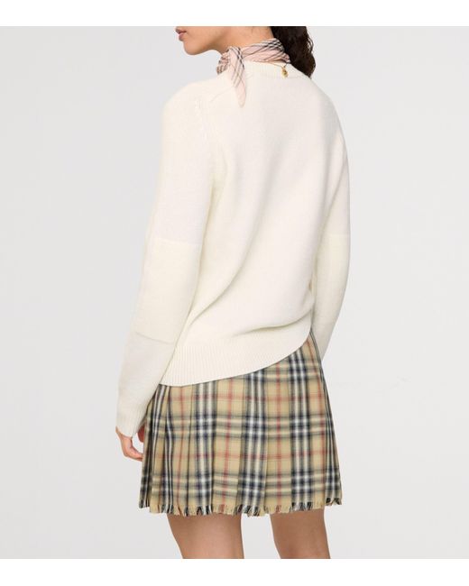Burberry White Cashmere Ekd-Embroidered Sweater