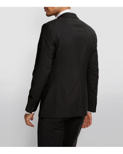 MANZINI ARMANI 3-Piece Slim-Fit Men's Satin Filigree Pattern Tuxedo Prom Suit Black
