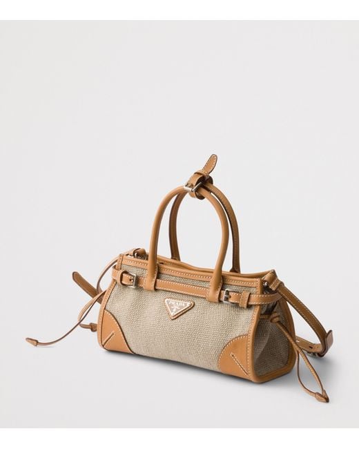 Prada Metallic Small Linen-Leather Bonnie Top-Handle Bag