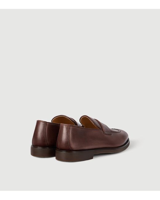 Brunello Cucinelli Brown Calfskin Penny Slot Loafers for men