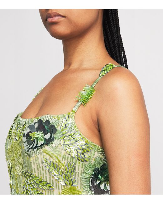 Rachel Gilbert Green Embellished Pierre Mini Dress