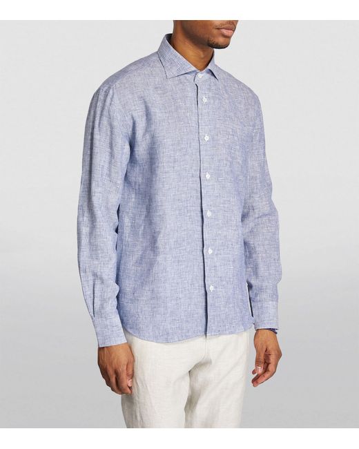 Fedeli Blue Linen Striped Shirt for men