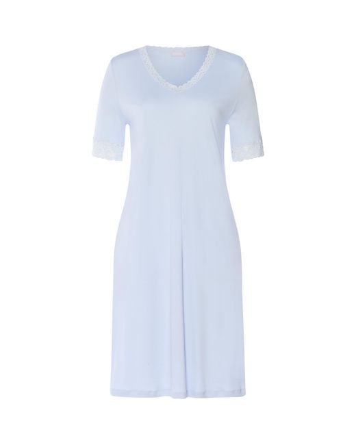 Hanro Blue Cotton Lace-Trim Moments Nightdress