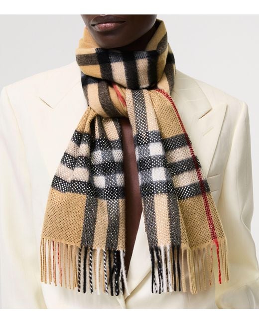 Burberry Natural Cashmere Embellished Check Scarf