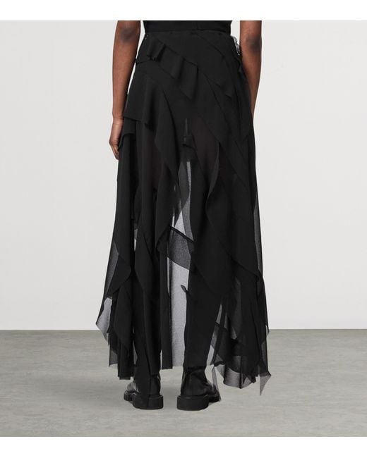 AllSaints Black Asymmetric Ruffle Melody Skirt