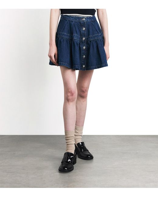 Maje Blue Denim Button-Detail Mini Skirt