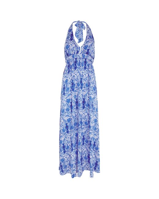 Heidi Klein Blue Lake Como Halterneck Dress