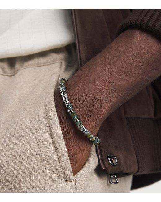 Tateossian Green Sterling And Moss Agate Constellation Bracelet for men
