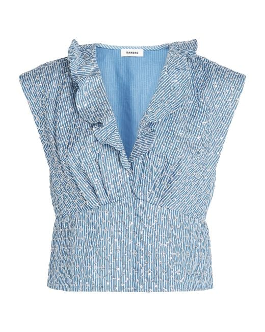 Sandro Blue Sequinned Stripe Top