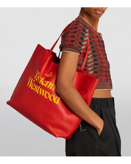 Vivienne Westwood Leather Logo Tote Bag in Red | Lyst