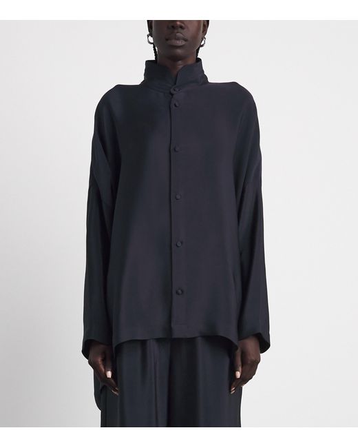 Eskandar Blue Silk Stand-Collar Shirt