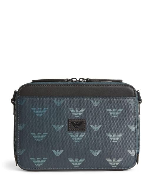 Emporio Armani Gray Coated Canvas Eagle Cross-Body Bag for men