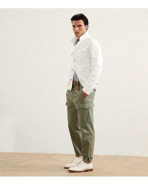 Brunello Cucinelli Cotton Gabardine Cargo Trousers in Green for