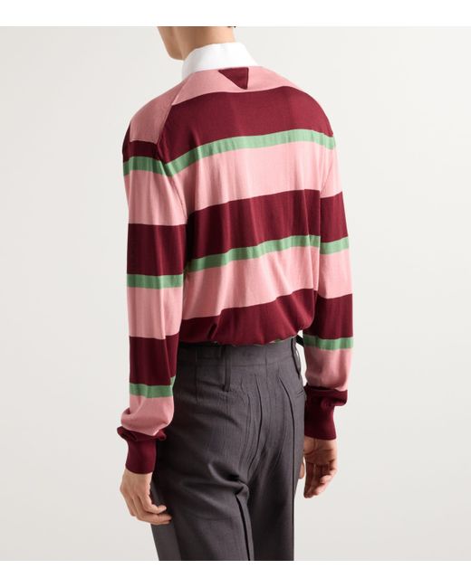 Prada Red Cotton-Silk Striped Polo Shirt for men
