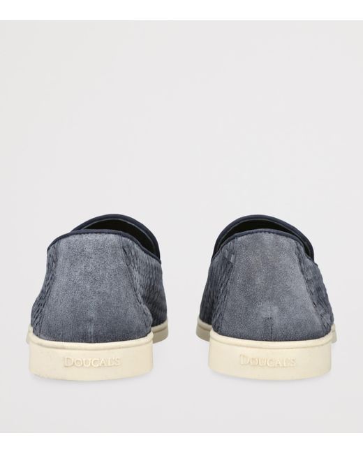 Doucal's Blue Suede Woven Adler Loafers for men