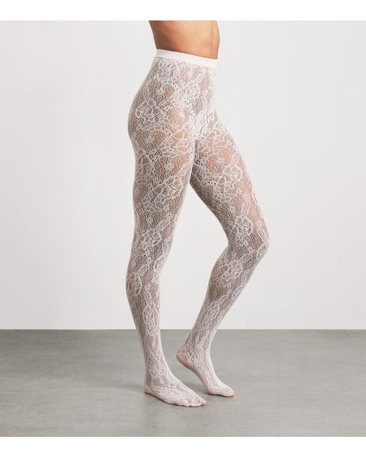 Wolford White Infinite Rose Net Tights