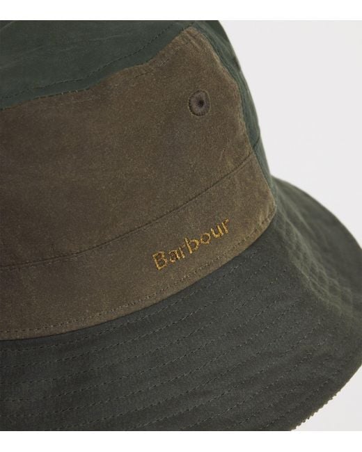 Barbour Green Waxed Cotton Brackley Bucket Hat for men