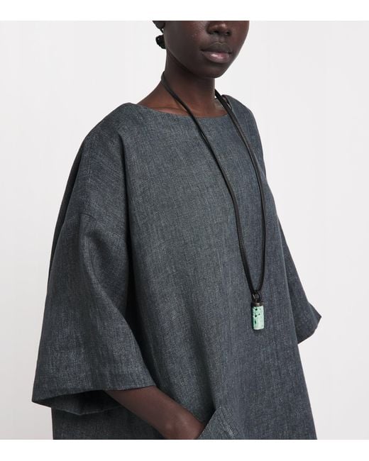 Eskandar Black Linen Boat-Neck Midi Dress
