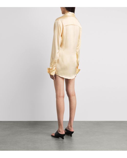 Late for Work Natural Satin Draped Shirt