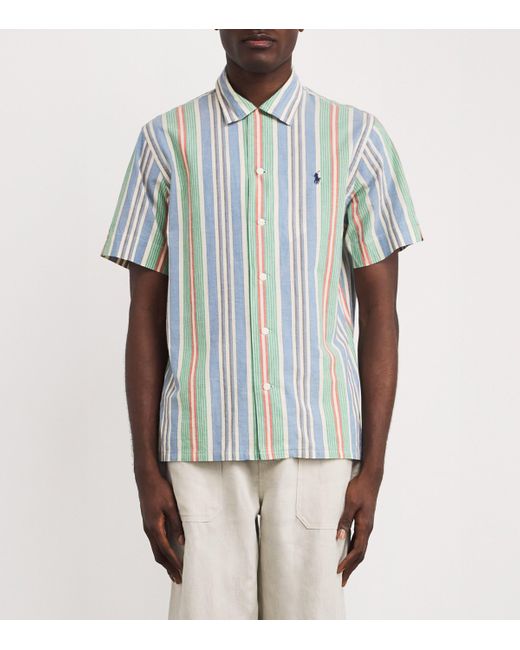 Polo Ralph Lauren Blue Cotton Chambray Stripe Cuban Shirt for men