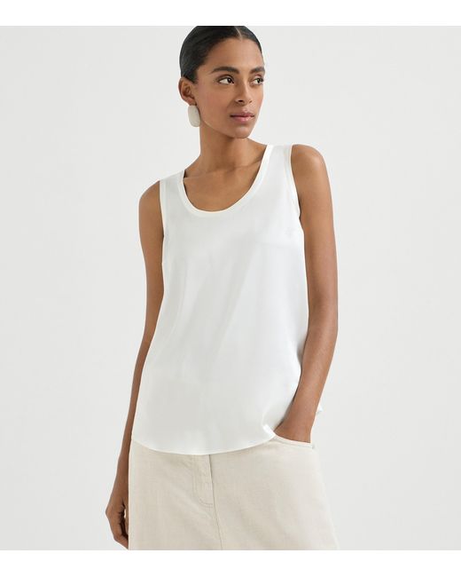 Brunello Cucinelli White Stretch-Silk Satin Reversible Tank Top