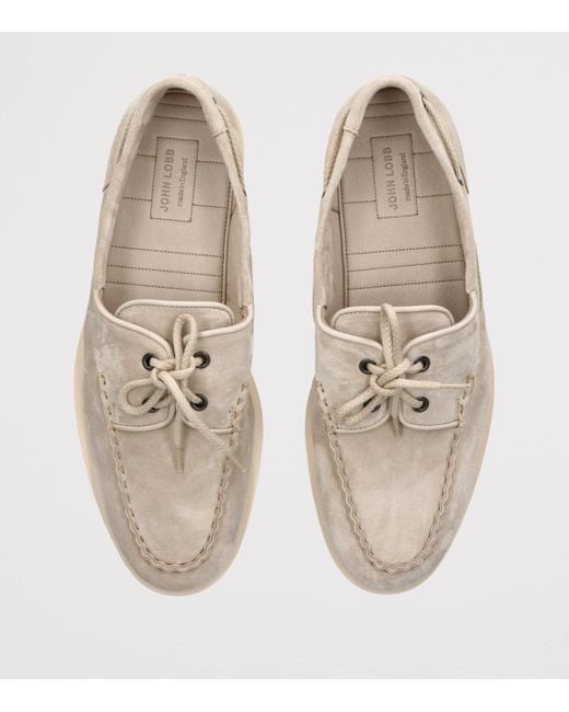 John Lobb Natural Suede Foil Boat Shoes for men