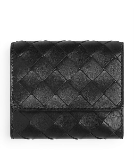 Bottega Veneta Black Leather Intrecciato Trifold Wallet