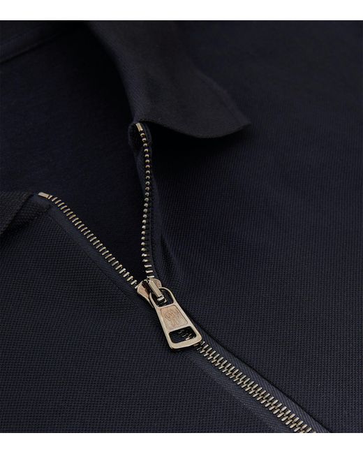 Moncler Blue Zipped Polo Shirt for men