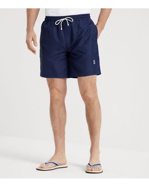 Brunello Cucinelli Blue Logo Swim Shorts for men