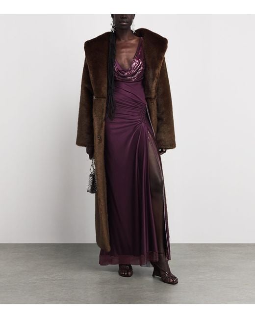 Rabanne Purple Chainmail Cowl-Neck Gown