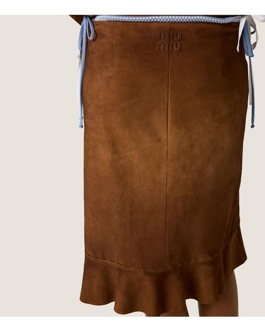 Miu Miu Brown Waxed Suede Midi Skirt