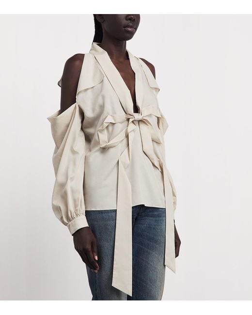Acne White Cut-Out Bow Blouse