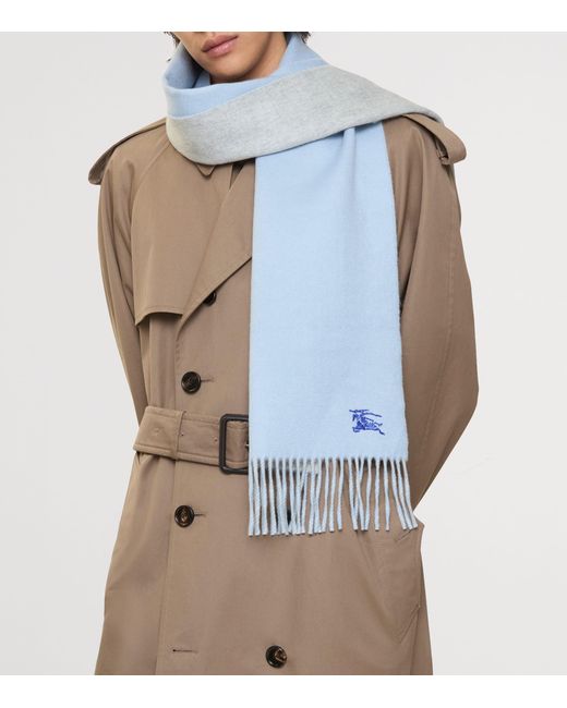 Burberry Blue Cashmere Reversible Ekd Scarf