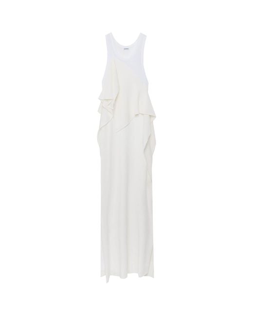 Loewe White Knitted Ruffle Maxi Dress