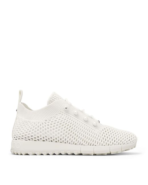 Jimmy Choo White Veles Pearl-Embellished Knitted Low-Top Trainers
