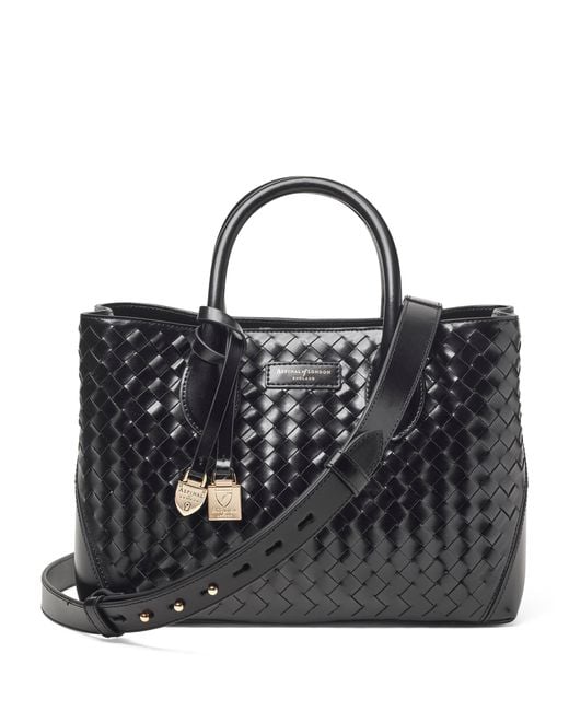 Aspinal Black Midi Leather London Tote Bag