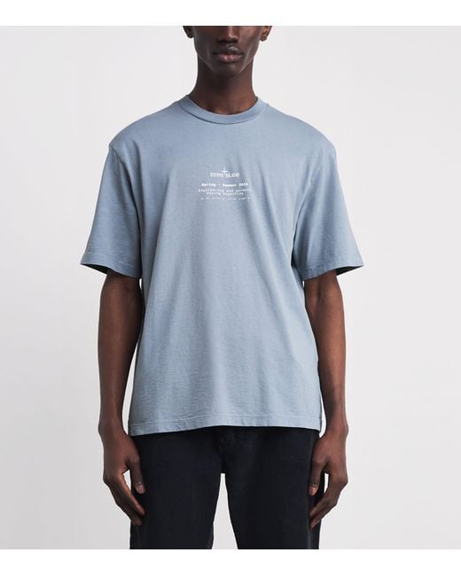 Stone Island Blue Cotton Logo T-Shirt for men