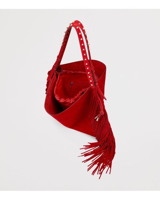 Christian Louboutin Red Baggy Suede Fringed Tote Bag
